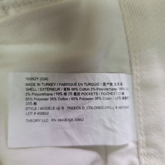Theory Womens Size 24 Treeca D Crop Slim Cut Ecru Colored Drill Pants New - Picture 12 of 16